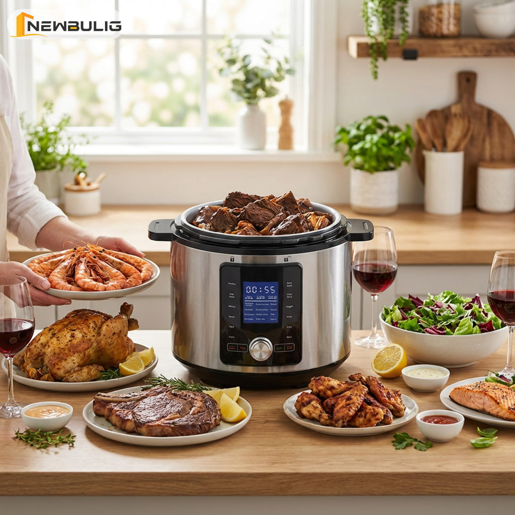 NEWBULIG 6.3 Quart Electric Pressure Cooker, Stainless Steel Multi Cooker Pressure, 24-in-1 Slow Cooker for Rice, Meat Stew, Porridge, Multigrain, Soup, Bean, Bake, Steam, Yogurt Maker