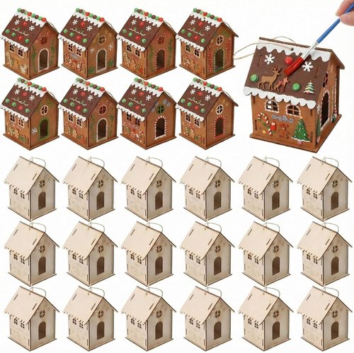 DoubleFill 36 Pcs Gingerbread House Craft Kit - DIY 3D Christmas Village for Kids | Fun Winter Art Project