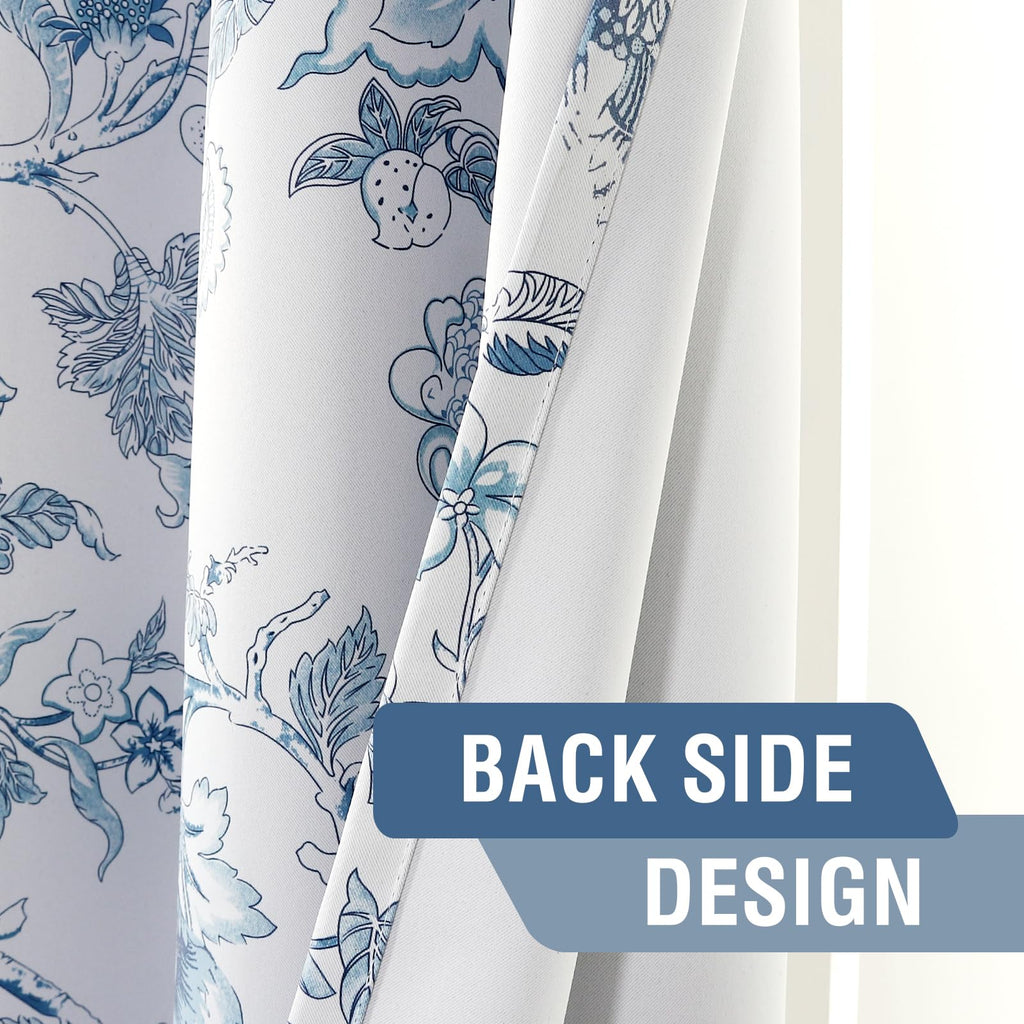 H.VERSAILTEX Blackout Curtains 84 Inch Length 2 Panels Set Floral Print Curtain Drapes for Living Room Thermal Insulated Grommet Window Curtains for Bedroom - Traditional Floral in Storm Blue