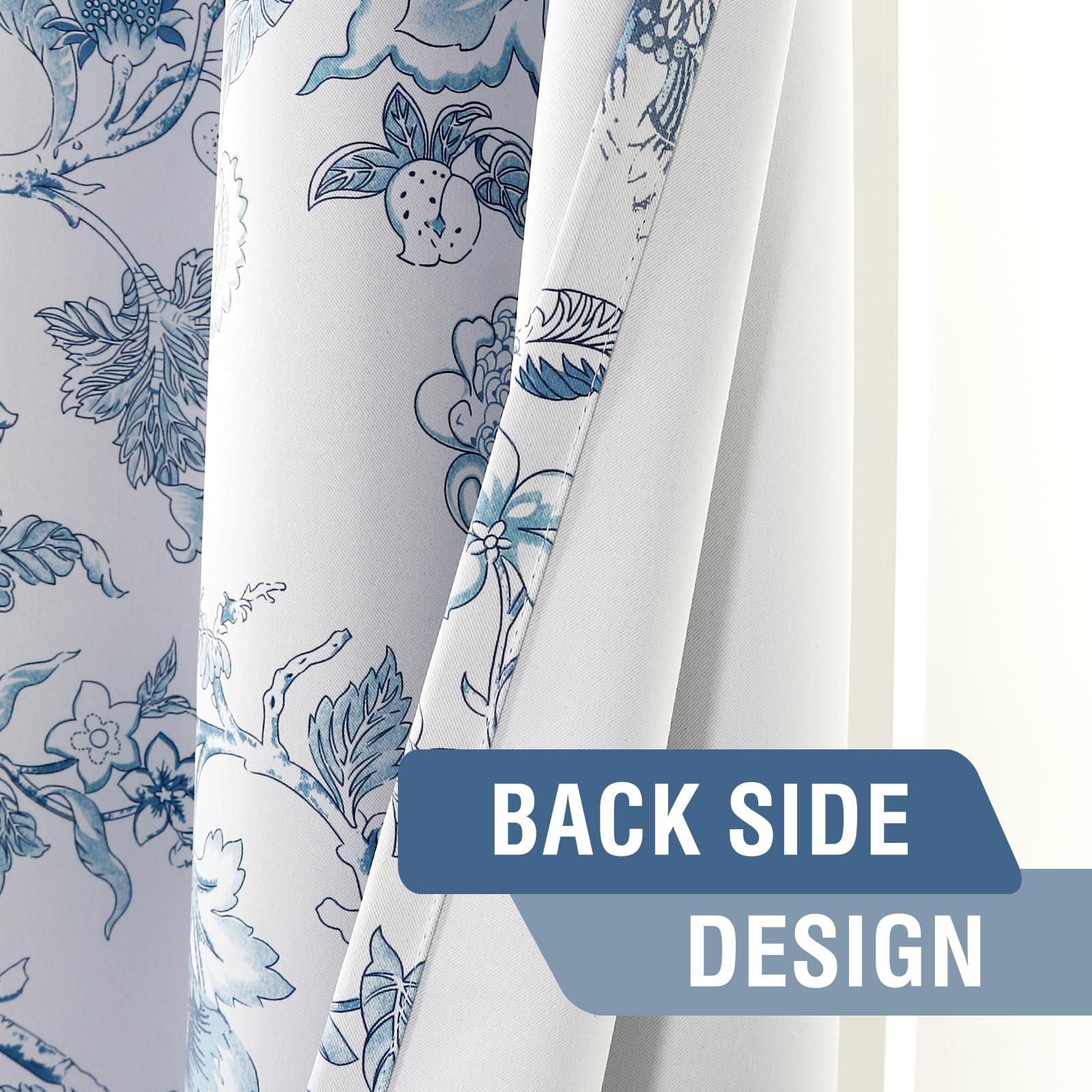 H.VERSAILTEX Blackout Curtains 84 Inch Length 2 Panels Set Floral Print Curtain Drapes for Living Room Thermal Insulated Grommet Window Curtains for Bedroom - Traditional Floral in Storm Blue