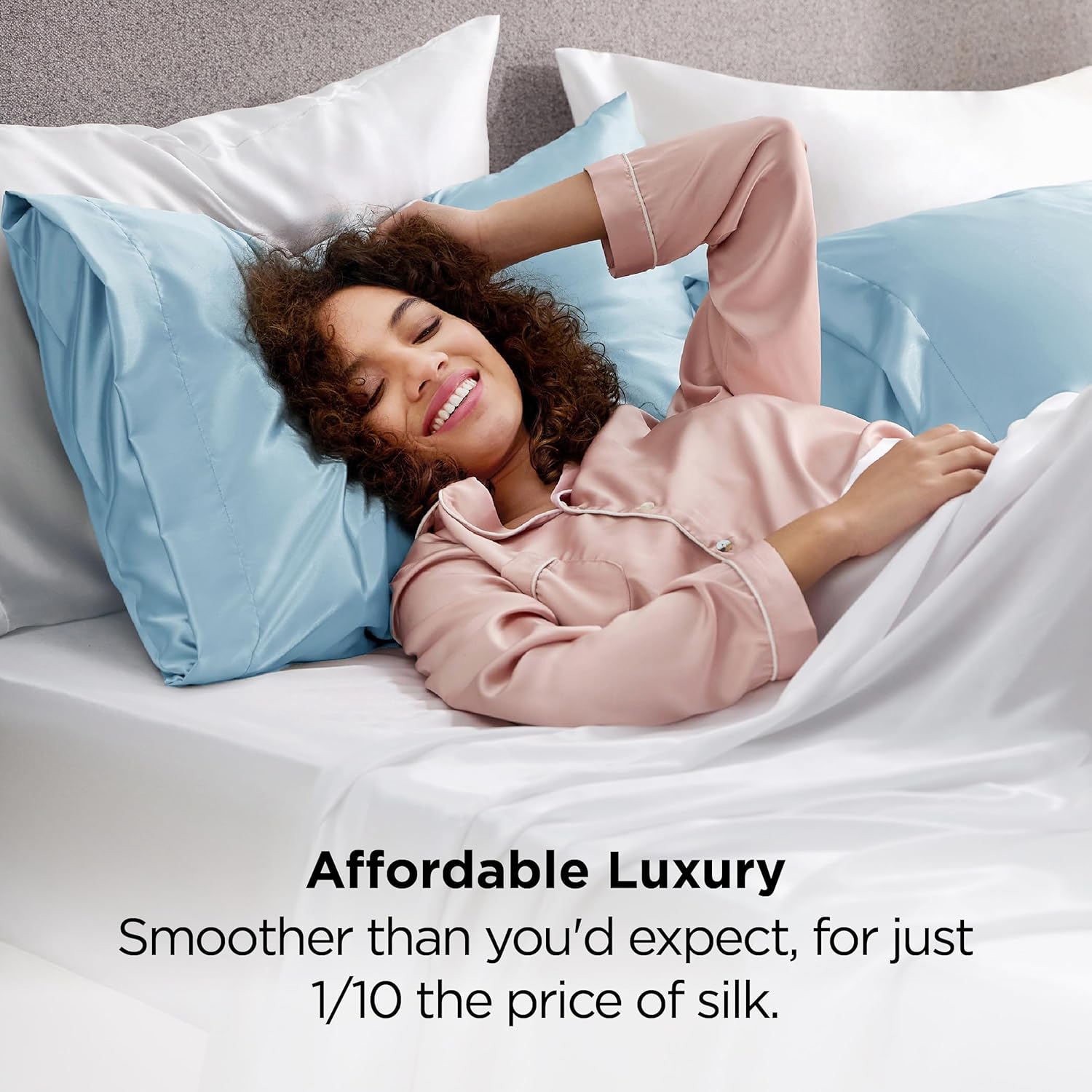 Bedsure Satin Pillowcases - Luxurious Silk-Like Queen Size Set of 2 | Aqua, 20x30 Inches, Envelope Closure