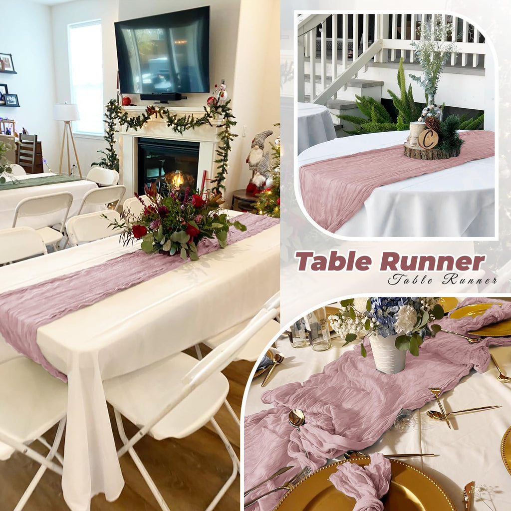 FANTEKE 12 Pack Dusty Pink Cheesecloth Table Runner 20 x 120 Inch Gauze Table Runner Fabric Semi Sheer Cheese Cloth Table Decor Bulk for Rustic Romantic Wedding Baby Shower Party Table Decoration