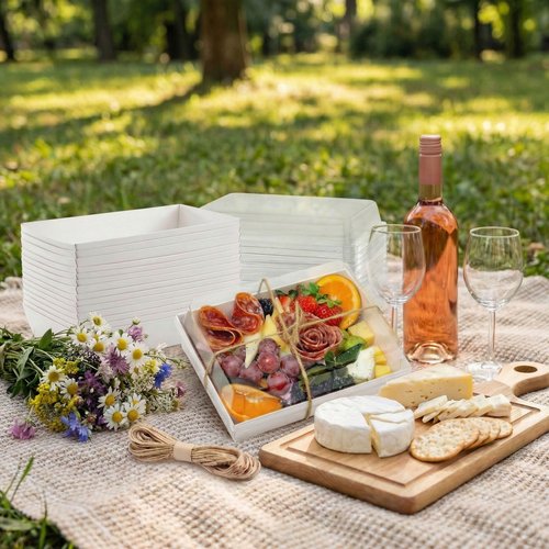 Leafiew 25 Pack 7x5 Inches Charcuterie Boxes with Clear Lids - Individual To Go Paper Charcuterie Board with Lid, Disposable Food Containers for Desserts, Cookie, Food, Charcuterie Accessories (White)