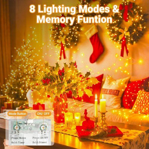 Litogo Fairy Lights - 33FT 100LED Battery Operated String Lights with Timer | 8 Dimmable Modes for Indoor Decor