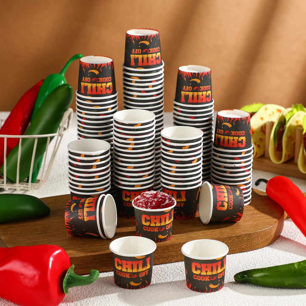 Teenyyou 300 Pcs 4 oz Chili Cook off Decorations Mini Chili Cook off Cups Disposable Food Sample Cups Small Tasting Paper Bowls for Mexican Party Supplies