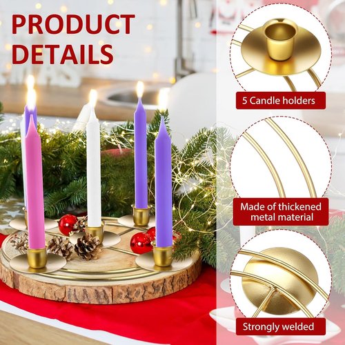Jingmore Christmas Advent Candle Holders - Rustic Metal Wreath Ring for Pillar Candles | 2 Pcs Set