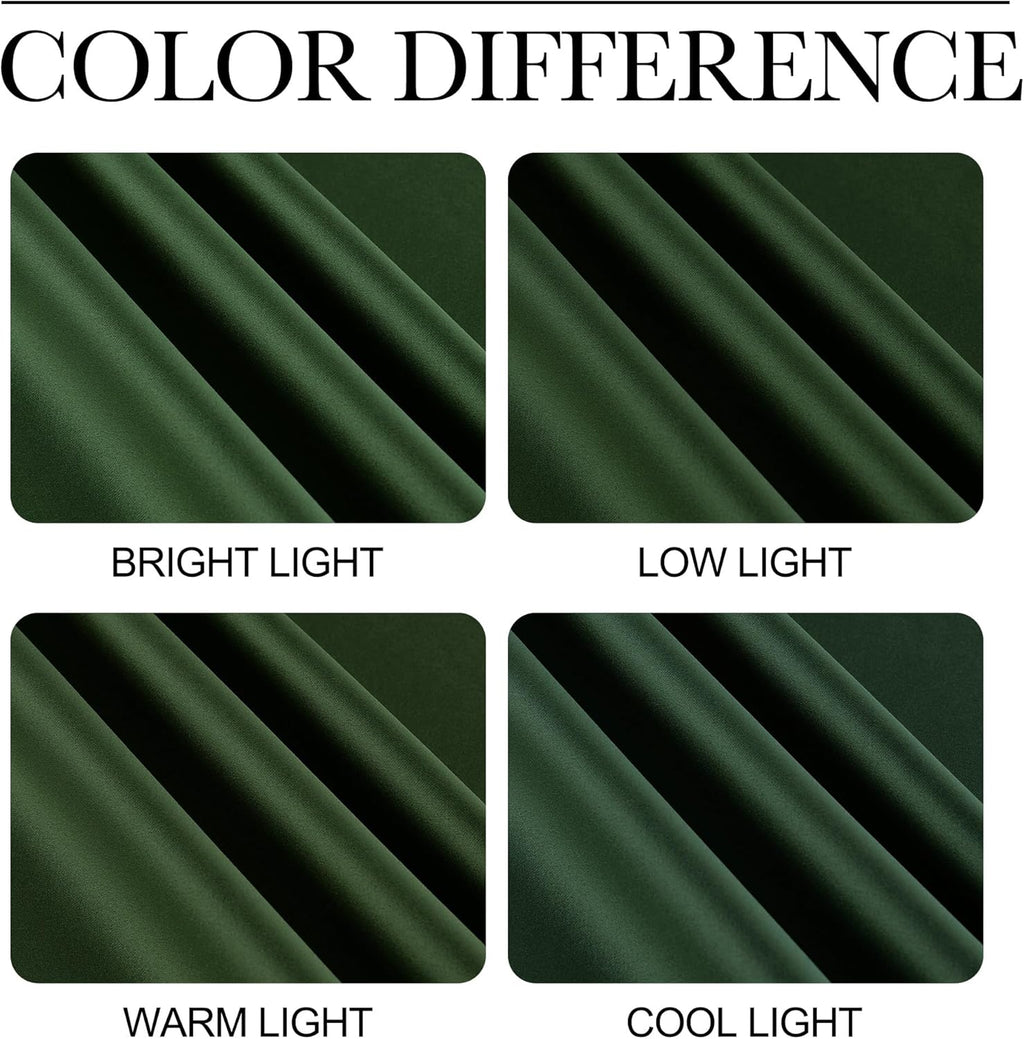 NICETOWN Dark Green Blackout Curtains - Noise Reducing Faux Silk Drapes, 42" x 63", 2 Panels for Small Windows