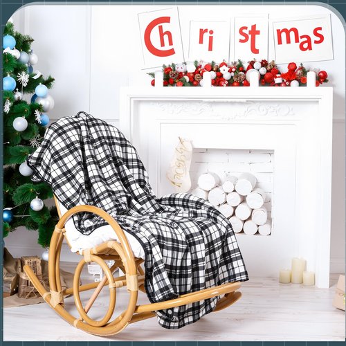 Buryeah 15 Pcs Winter Buffalo Plaid Throw Blankets Bulk 60 x 50 Inch Tartan Plaid Checkered Warm Throw Blankets Decor for Christmas Winter Couch Sofa Chair Bed Office Home(Style F,Black and White)