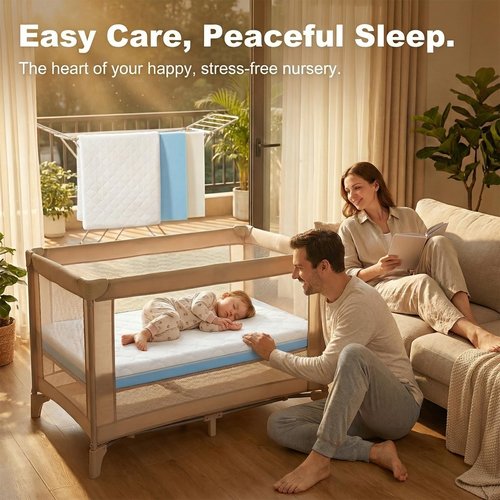 DeerFable Dual Sided Pack and Play Mattress, 3 Inch Thick Soft & Firm Memory Foam Breathable Portable Pack n Play Mattresses, 4 in1 Baby Playpen Mattresses with Removable Washable Cover - 38x26x3 Inch
