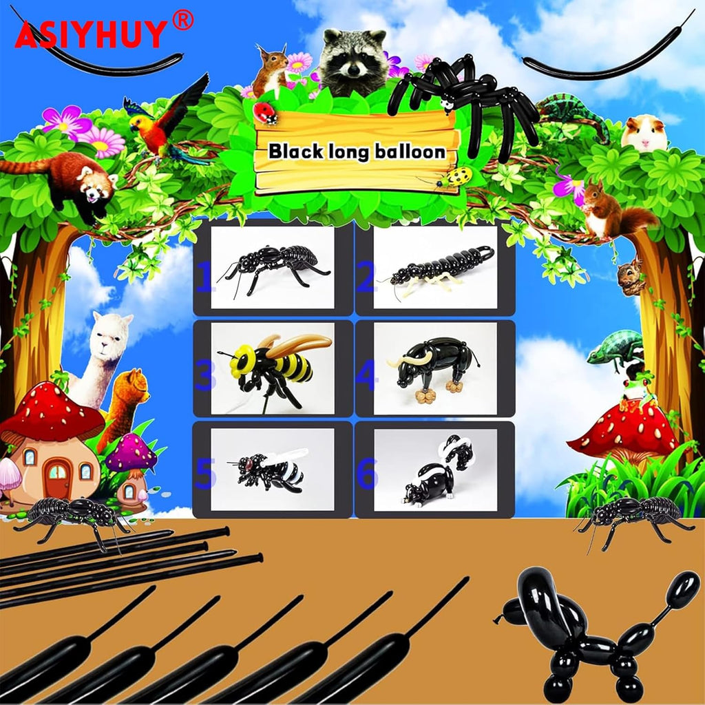 Skiennix 260 Long Black Balloons - Thick Latex Twisting Balloons for Animal Models | 100 Pack