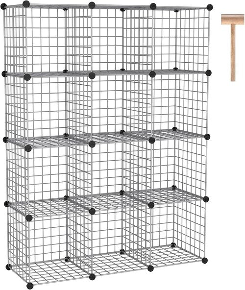 C&AHOME Wire Cube Storage - 12-Cube Organizer with Modular Metal Grids | Ideal for Home & Office, Silver Gray, 36.6”L x 12.4”W x 48.4”H