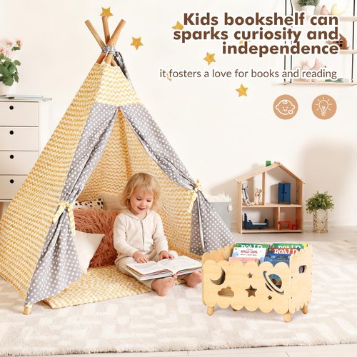 Kids Kookshelf, Montessori Toddler Bookshelf for Kids with 2 Adjustable Dividers, Nursery Book Shelves, Suitable for Baby Nursery book shelf, Playroom, Classroom or Bedroom Bookcase Storage Organizer