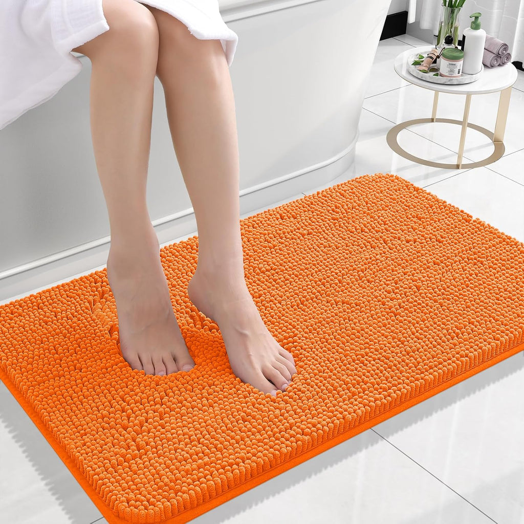 OLANLY Small Bathroom Rugs - Extra Soft Chenille Bath Mats | Quick-Dry, Machine Washable, 24x16, Orange