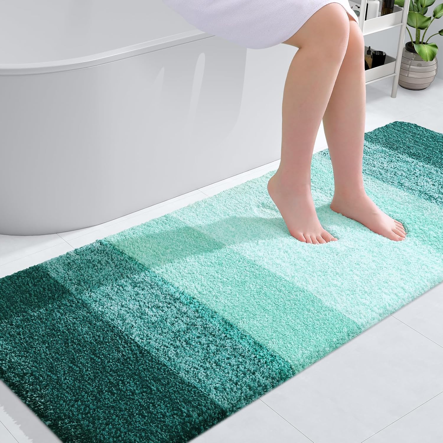 OLANLY Bathroom Runner Rug - Extra Soft Microfiber Mat with Rubber Backing | 59x24 Inches, Blackish Green
