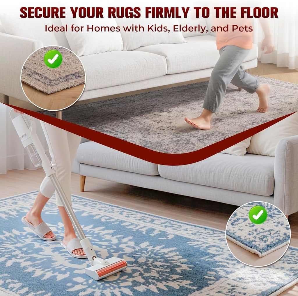 Skiennix 12PC Double-Sided Carpet Tape - Heavy Duty Non-Slip Adhesive for Hardwood Floors & Area Rugs
