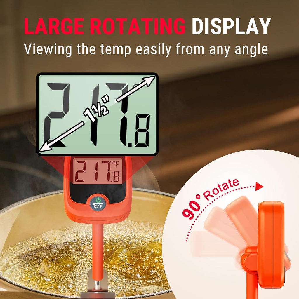 TempPro Candy Thermometer - Instant Read 10" Long Probe with Pot Clip & LCD Display for Cooking Oil & Sugar
