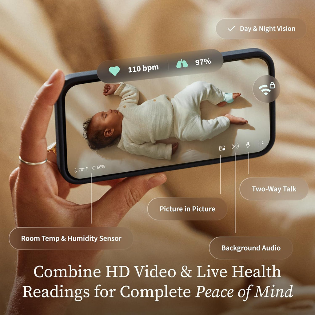 Owlet Dream Duo (Gen 3) Smart Baby Monitor Bundle - 2K HD Video & Dream Sock for Oxygen, Heart Rate & Sleep Tracking | App Health Insights