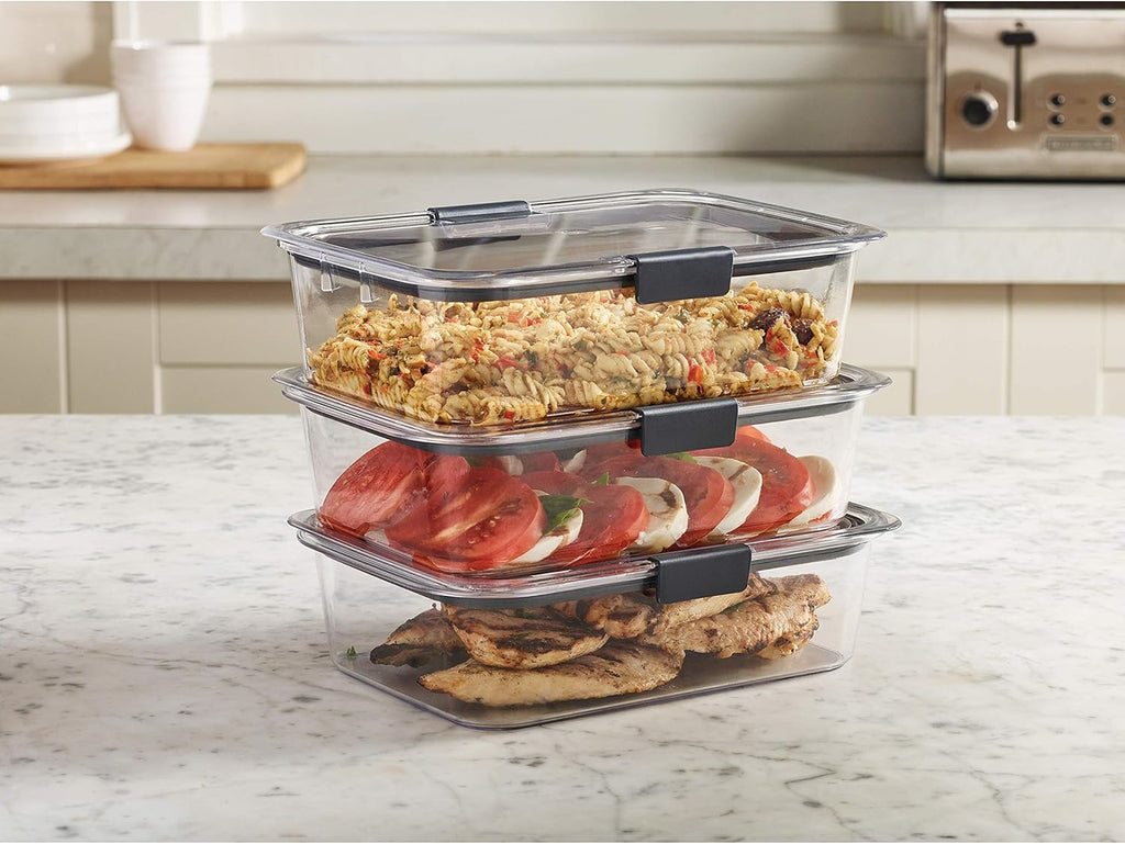 Rubbermaid Brilliance Food Storage Containers - Large 9.6 Cup Clear | Set of 3 for Freshness