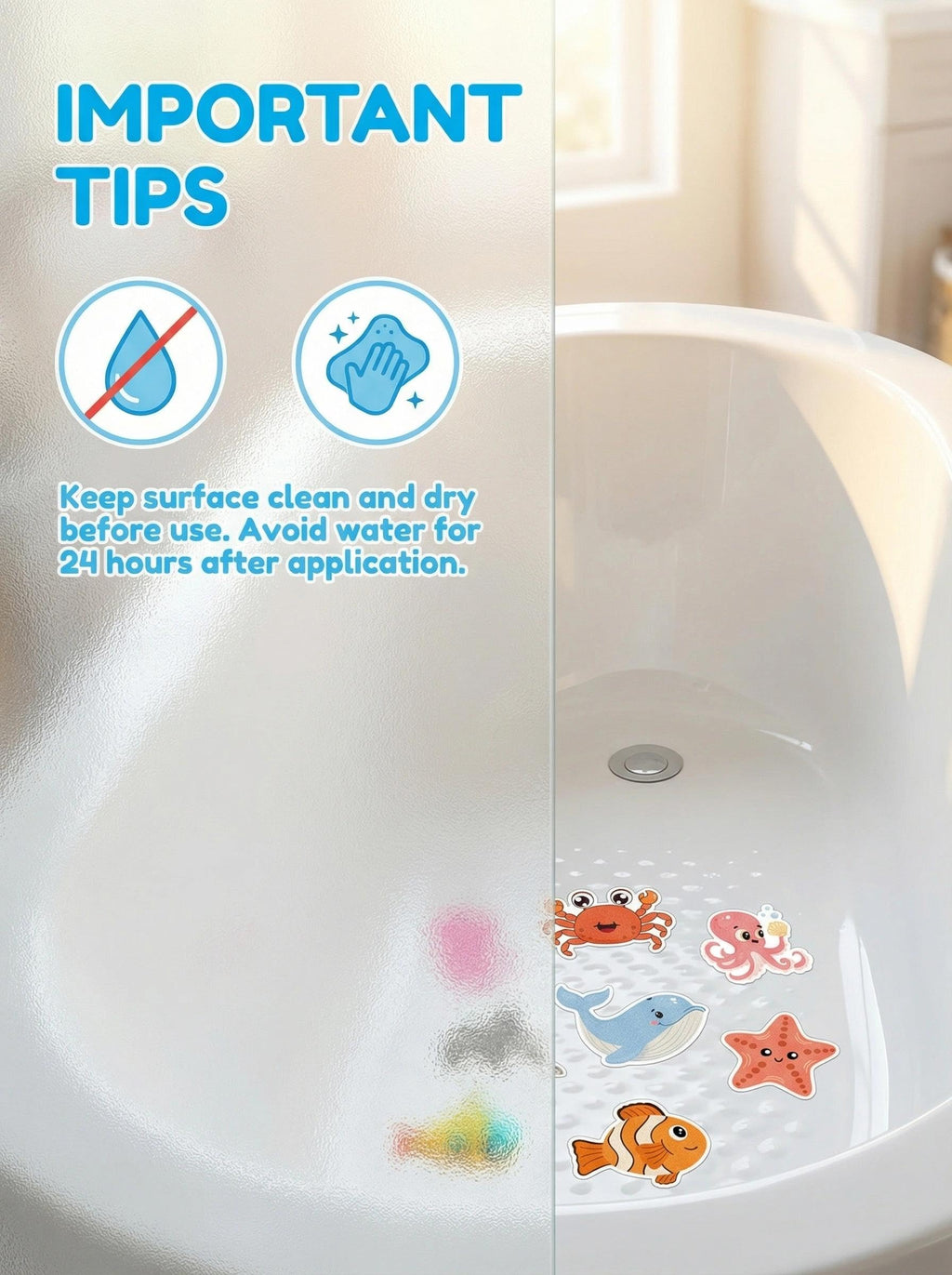 26Pcs Non Slip Bathtub Stickers, Cute Ocean Creature Stickers with Scraper, Anti Slip Bath Tub Shower Decal with Adhesive Back for Bathroom, Shower Stairs
