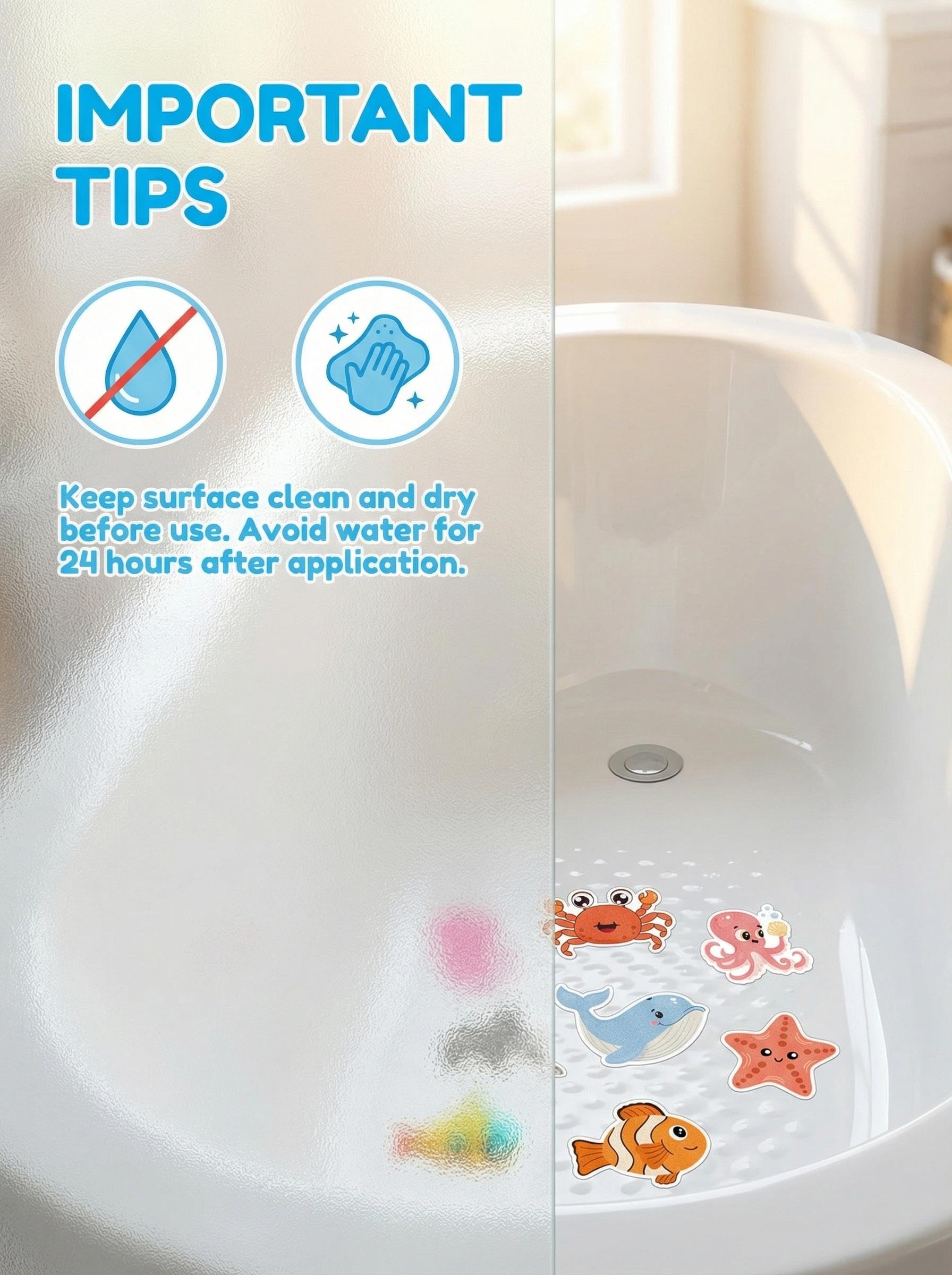 26Pcs Non Slip Bathtub Stickers, Cute Ocean Creature Stickers with Scraper, Anti Slip Bath Tub Shower Decal with Adhesive Back for Bathroom, Shower Stairs