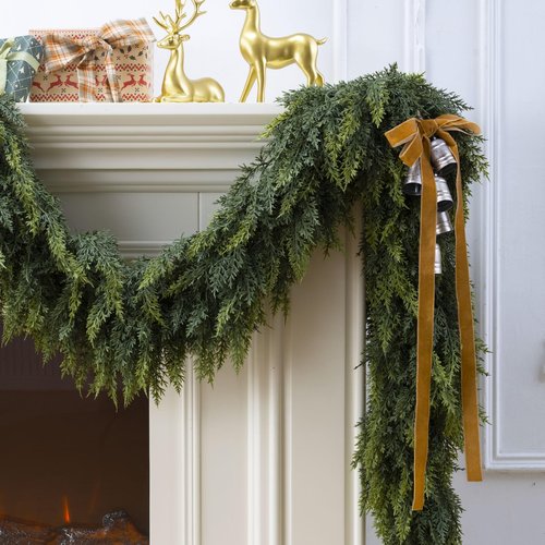 9 Ft Christmas Cedar Garland, Realistic Faux Pine Garlands, Green Artificial Greenery Garland for Winter Home, Mantle, Fireplace, Indoor, Outdoor Christmas Decorations (1Pcs)