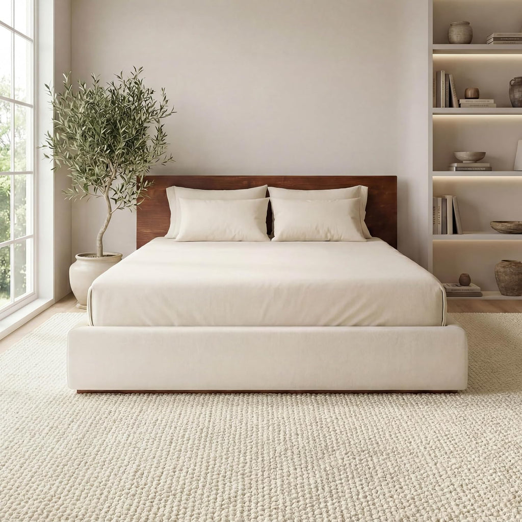 Bedsure 5x7 Faux Wool Area Rug - Machine Washable, Non-Slip, Pet Friendly, Cream for Living Room & Bedroom