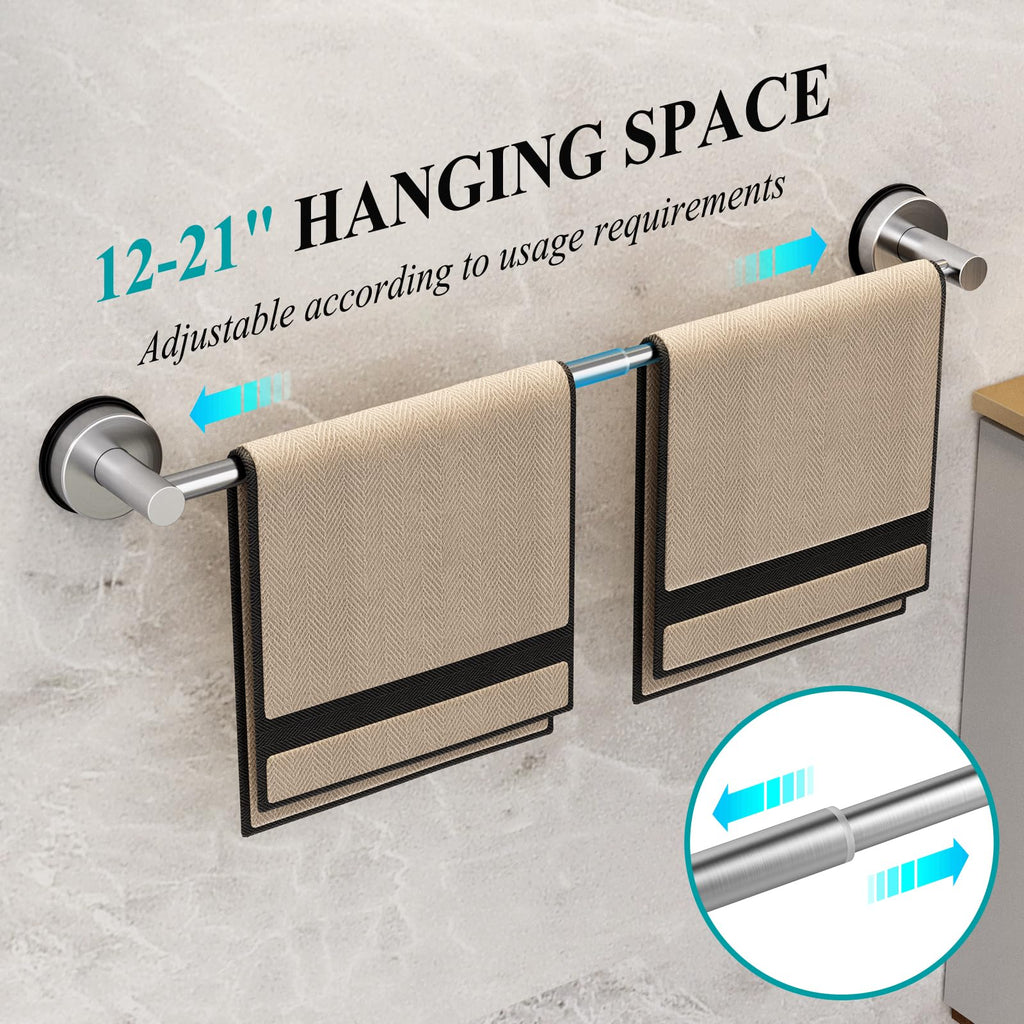 Towel Bar for Bathroom Wall,Adjustable 12~21 Inch Towel Racks for Bathroom Wall Mounted, Towel Holder for Glass Shower Door,Bathroom Accessories,Apparment Essentials,Home Decor-Silver