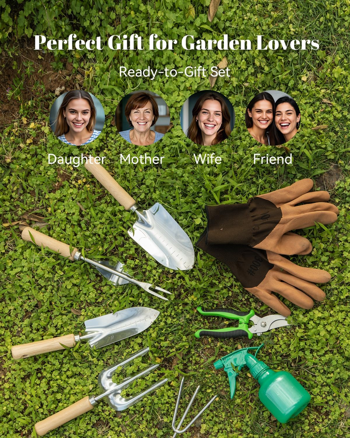 VerdantVibes 9-Piece Gardening Tool Set - Heavy-Duty Tools with Ergonomic Grips & Rust-Resistant Design | Perfect Gift for Gardeners