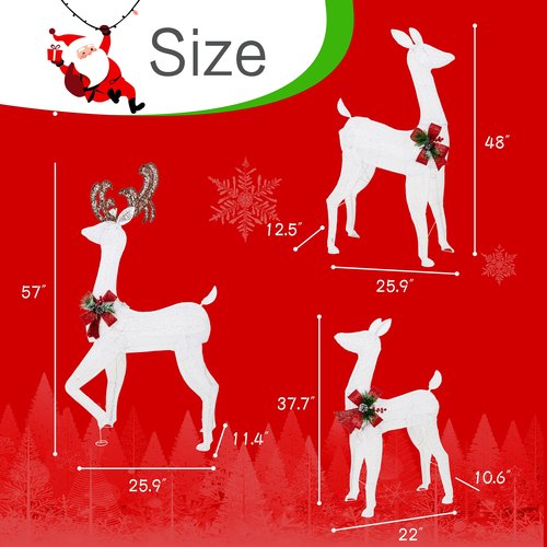 5Ft 3-Piece LED Lighted Christmas Deer Family Outdoor Yard Decorations,3D Super Large Christmas Reindeer Decor,Outdoor Lighted Holiday Deer with 360 LED Displays for Patio,Lawn&Garden,White