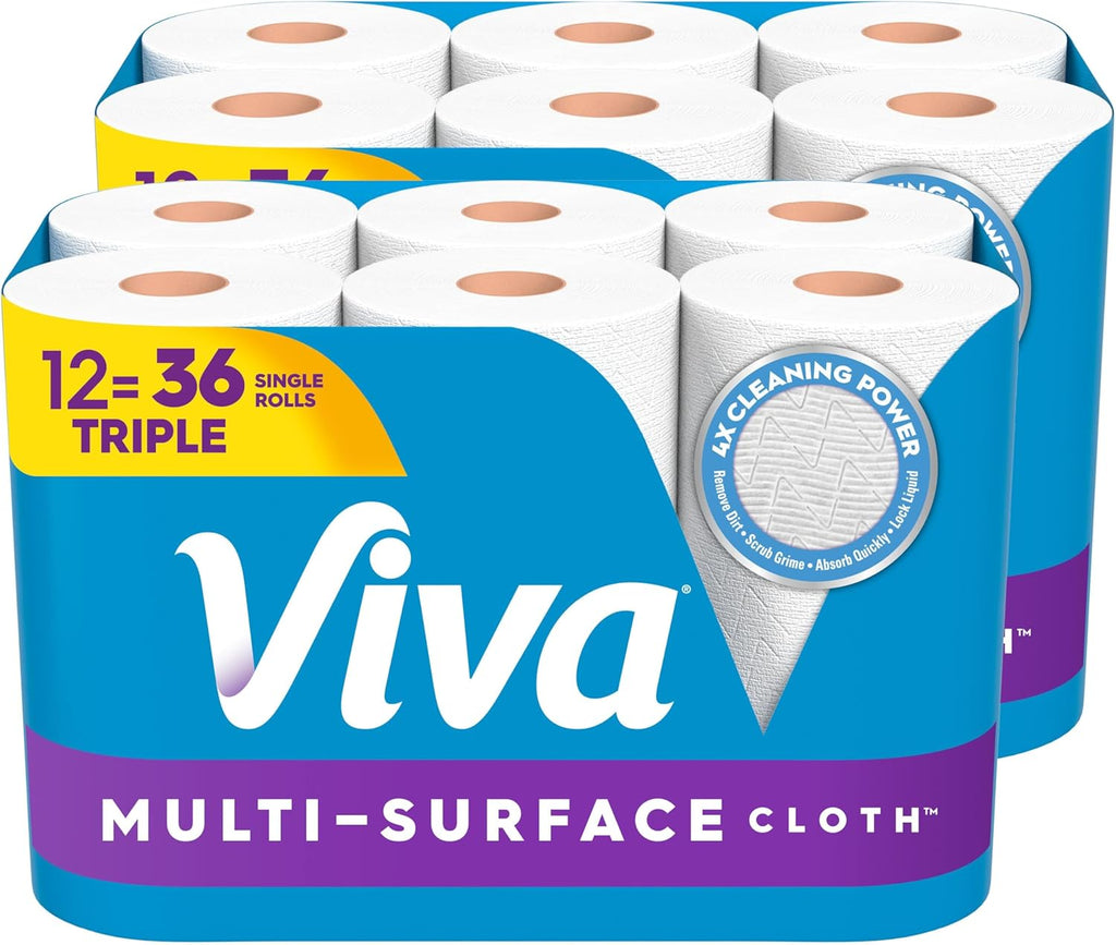 Viva Multi-Surface Cloth Paper Towels - Choose-A-Sheet Size, 12 Triple Rolls, 165 Sheets Each