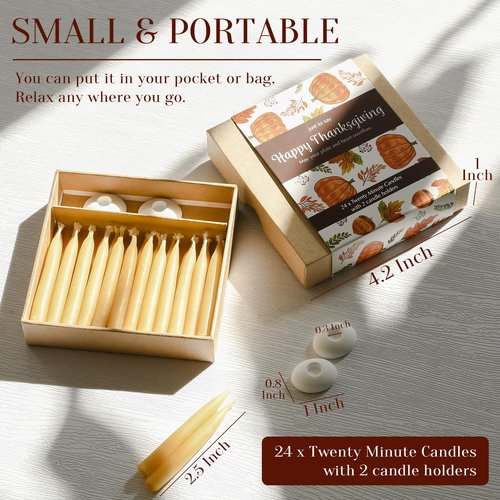 DEYBBY 20 Minute Beeswax Meditation Candles for Thanksgiving - 24pcs Mini Beeswax Taper Candle Gift Set with 2 Small Candle Holders