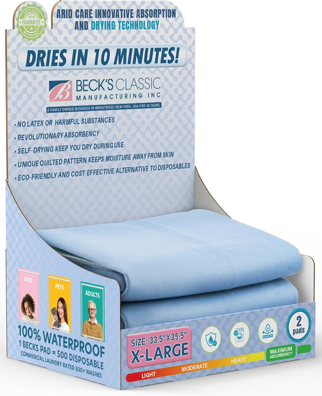 Beck's Washable Underpads - Heavy Absorbency Reusable Bedwetting Pads | 34 x 36 (2 Pack) for Kids, Adults, Pets