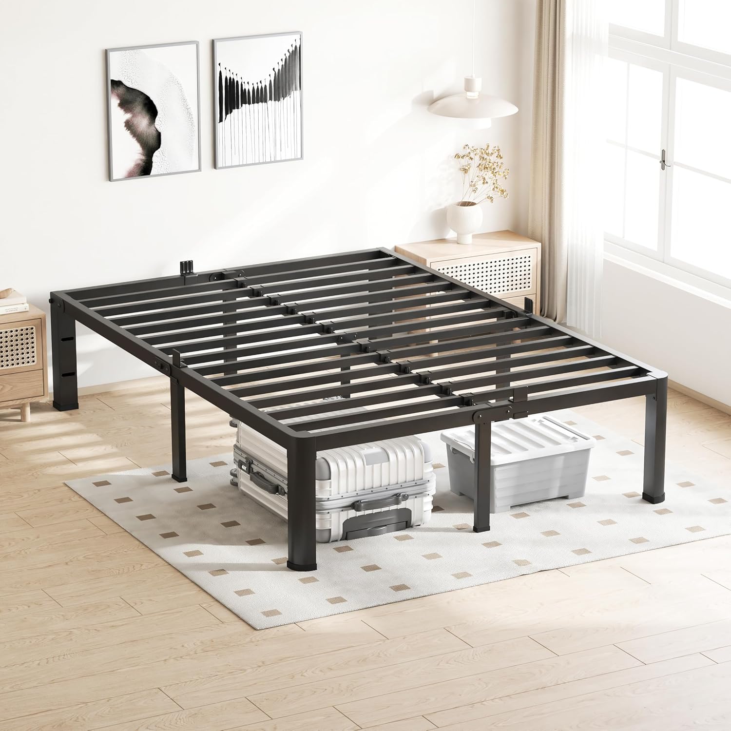 VIPSHOW 20-Inch Heavy Duty Metal Queen Bed Frame - Noise-Free, Easy Assembly, No Box Spring Needed