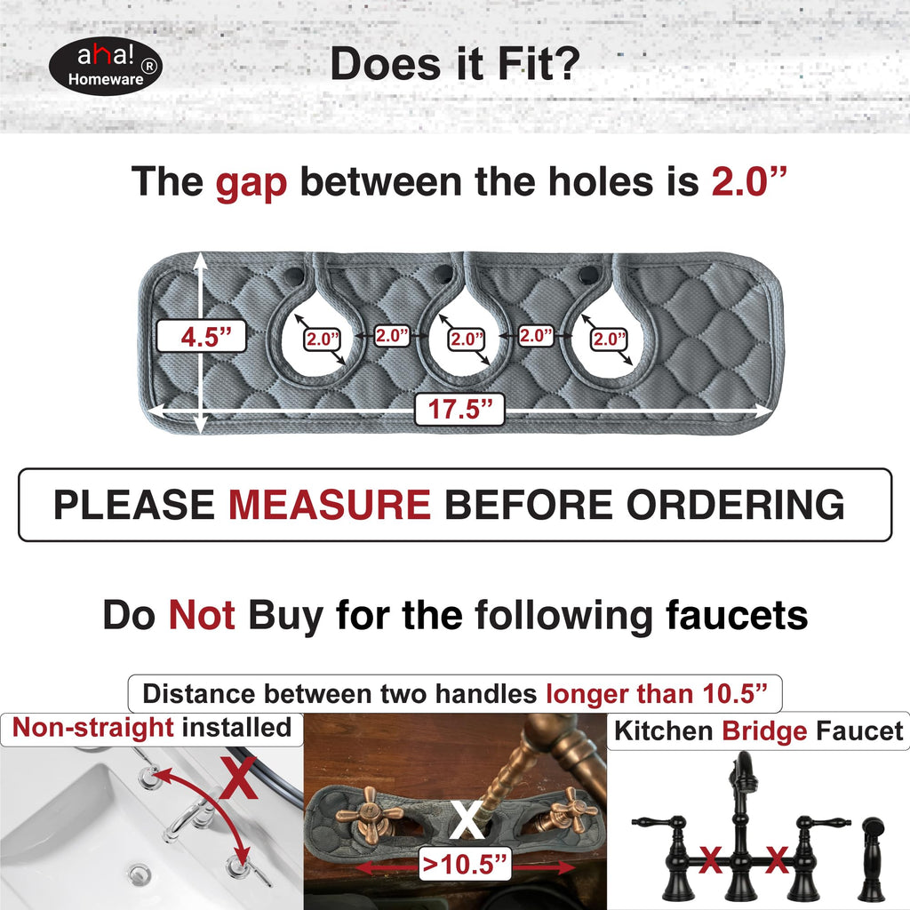Bathroom Sink Splash Guard 3-Round-Hole : AHA HOMEWARE, Faucet Mat for Bathroom Sink 3 Holes (Gray & Gray)