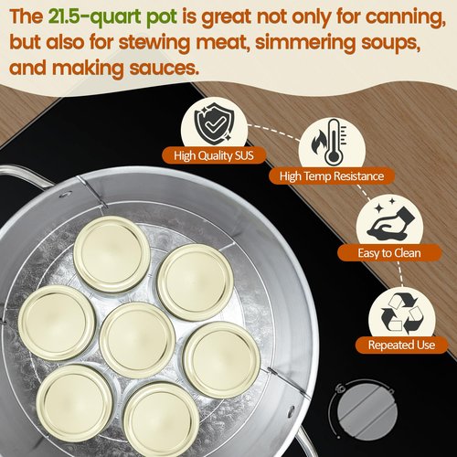 Johaus Canning Pot with Lid & Rack, 21.5 QT Stainless Steel Water Bath Canner for Home Canning, Complete Canning Supplies with Funnel, Jar Lifter, Tongs, Lid Lifter, Wrench, Bubble Remover