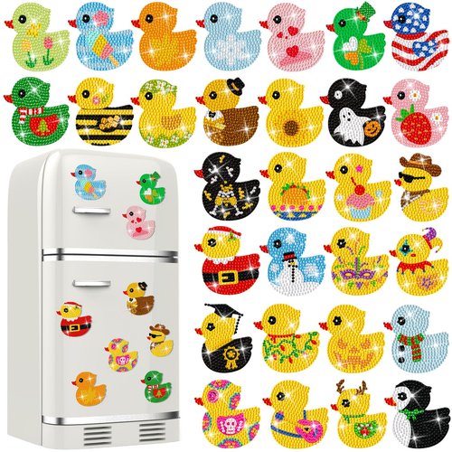 Liliaafar 30 Pcs Diamond Painting Magnets Set Diamond Art Magnets for Fridge Refrigerator Magnetic Stickers for DIY Crafts 5d Rhinestones Gem Art Painting Kits for Adults Beginners(Cute Duck)