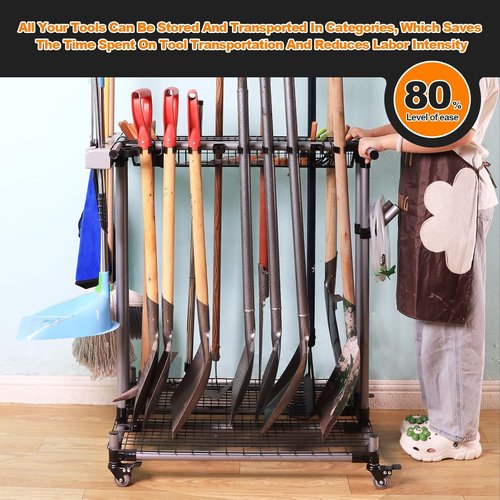 Garden Tool Storage Rack - Heavy-Duty Organizer with Wheels for Garage & Yard Tools