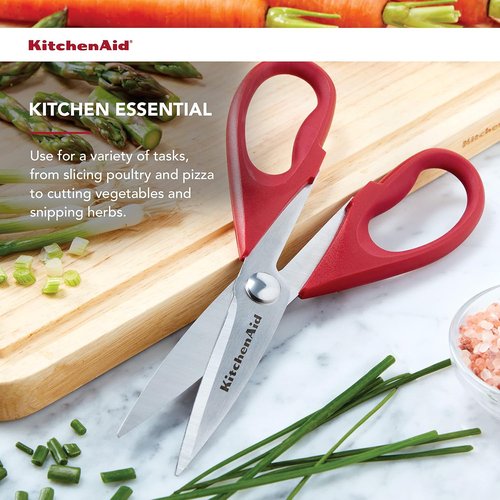 KitchenAid Kitchen Shears - Durable Stainless Steel Scissors with Protective Sheath, 8.72 Inch, Red