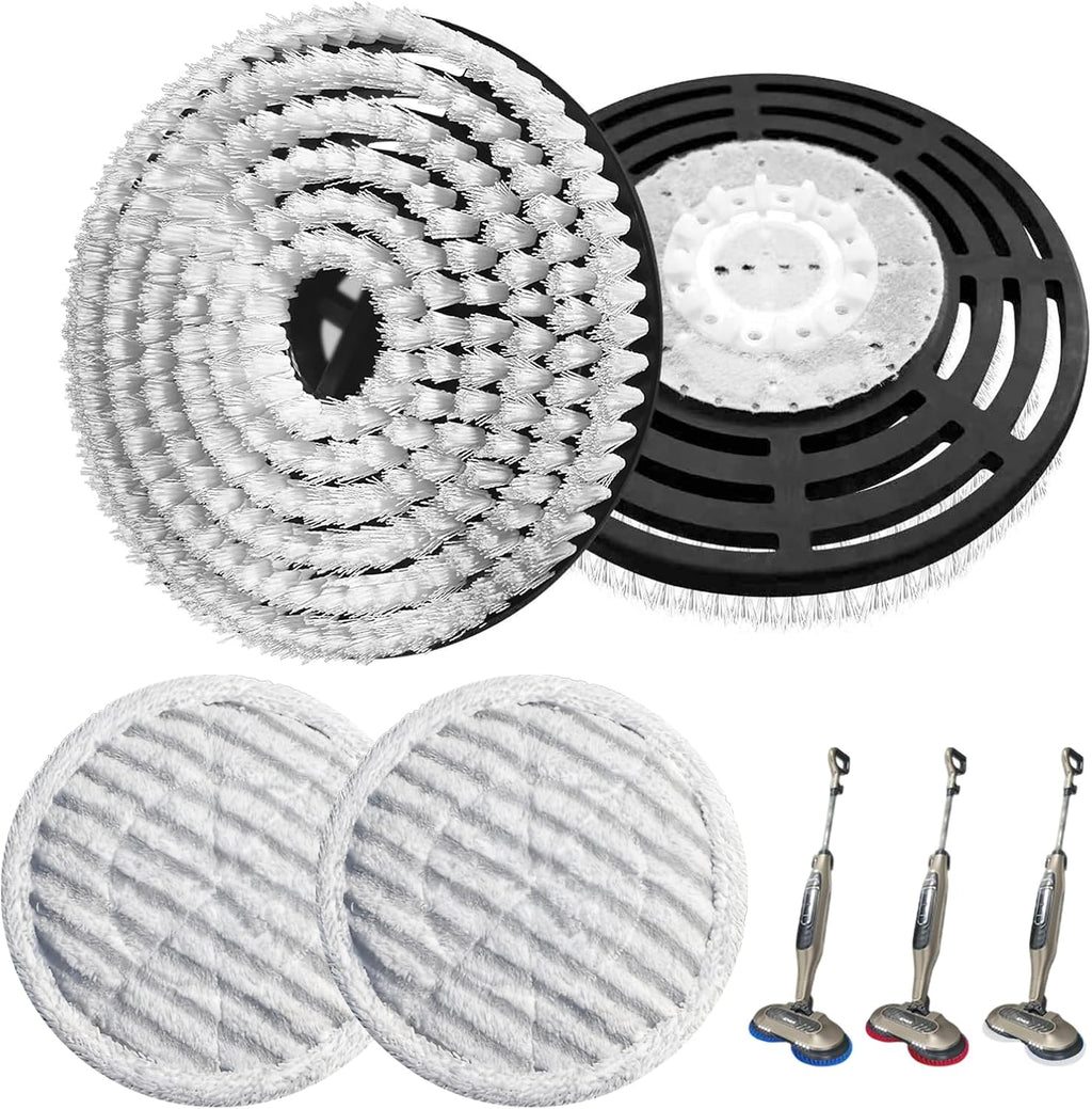 Skiennix Steam Mop Replacement Brush Pads - 4 Pack Nylon Bristle for Polishing Hard Floors | Compatible with Shark S8201/S8001/S7201/S7000 Series (2 White, 2 Gray)