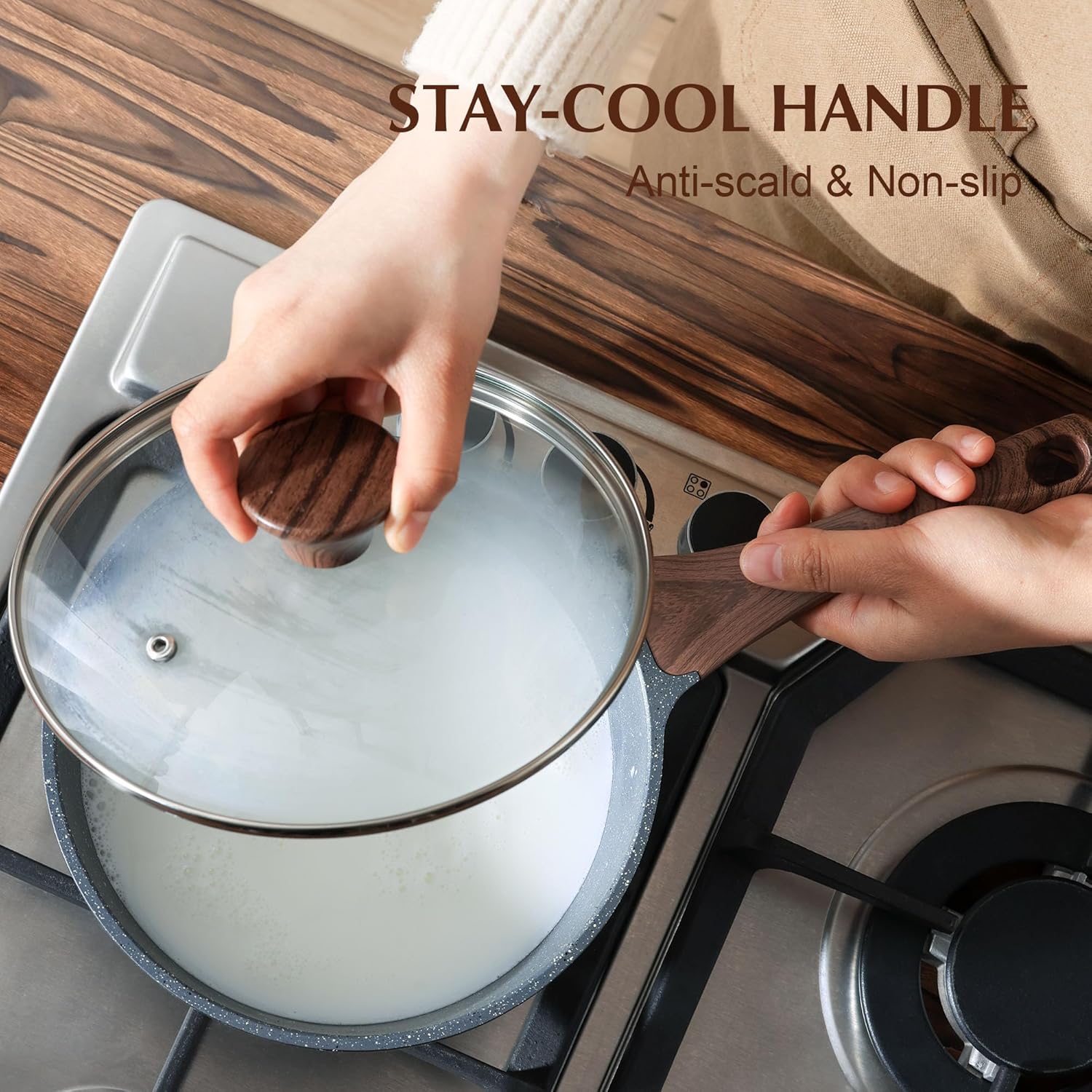 SENSARTE Nonstick Saucepan Set - Swiss Granite Coating, Induction Compatible, 1.5QT & 2QT Pots