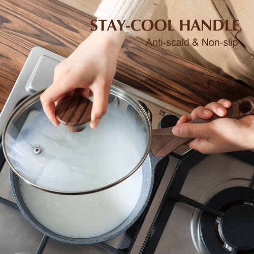 SENSARTE Nonstick Sauce Pan with Lid Saucepan Set, Swiss Granite Coating Sauce Pot Kitchen Cooking Pot, Induction Comptable, Free of Intentionally Added PFOA, 1.5 + 2.5 QT