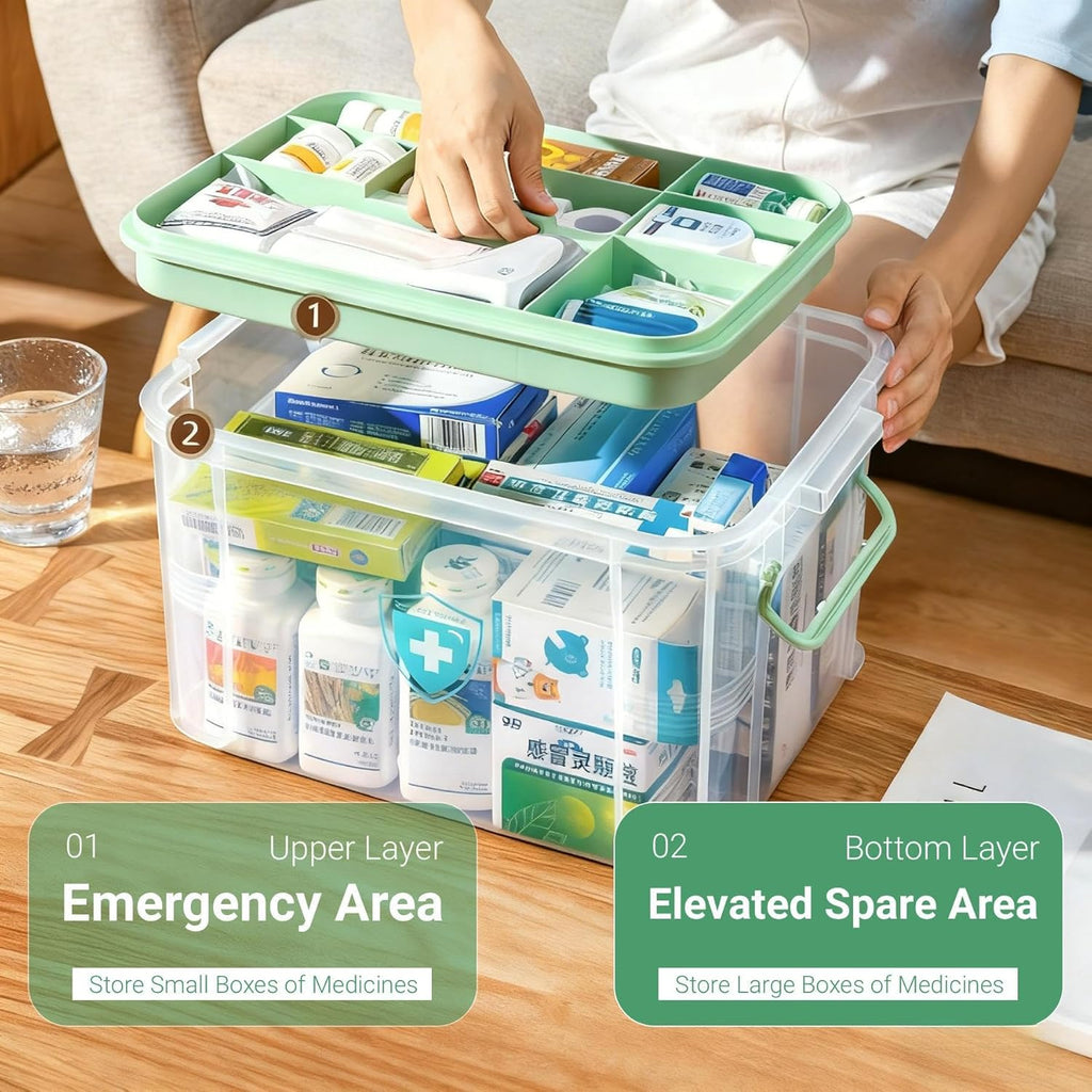 UNITED FLAMES Medicine Storage Box - 2-Pack Clear Organizer with Locking Lid & Removable Tray for Home & Pet Care