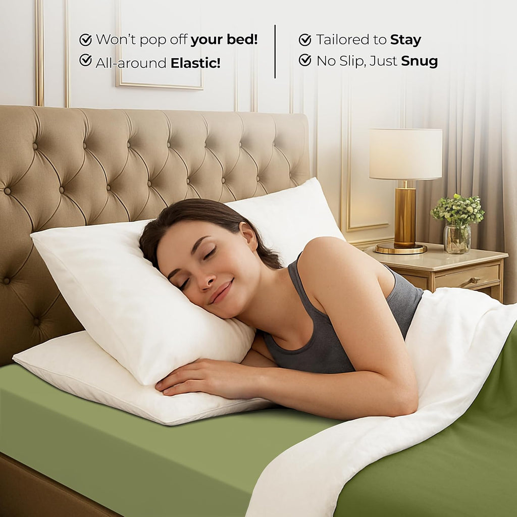 Utopia Bedding Queen Fitted Sheet - Deep Pocket Soft Microfiber - Olive Color, Fade Resistant & Easy Care