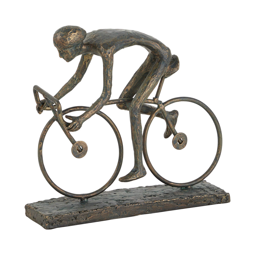 Deco 79 Polystone People Decorative Sculpture Home Decor Statue with Bike, Accent Figurine 9" x 3" x 8", Bronze