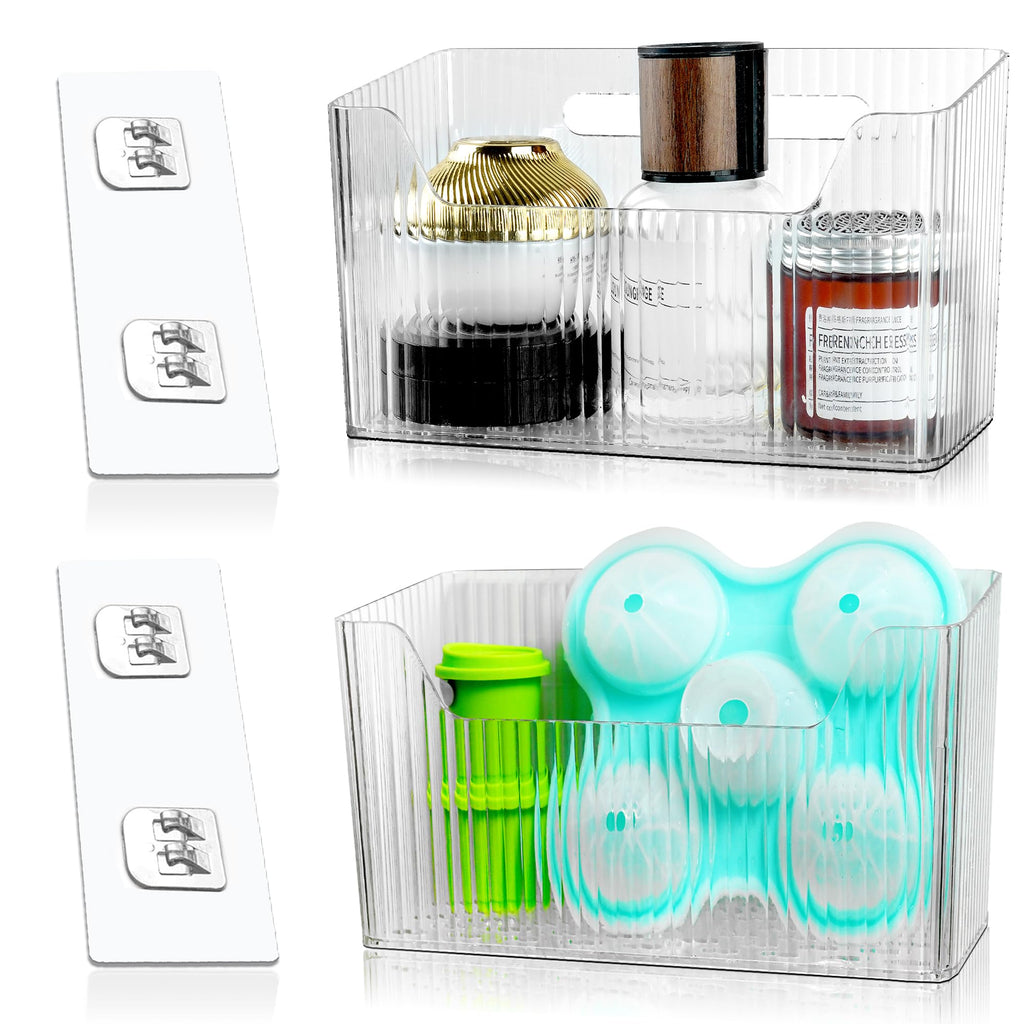 MZYIWUU 2 Pack Cabinet Door Organizer, Adhesive Wall Mounted Organizer Bins, Clear Storage Caddy, Stackable Basket for Kitchen Cabinets, Bathroom, Pantry, Office, and Tabletop Organization