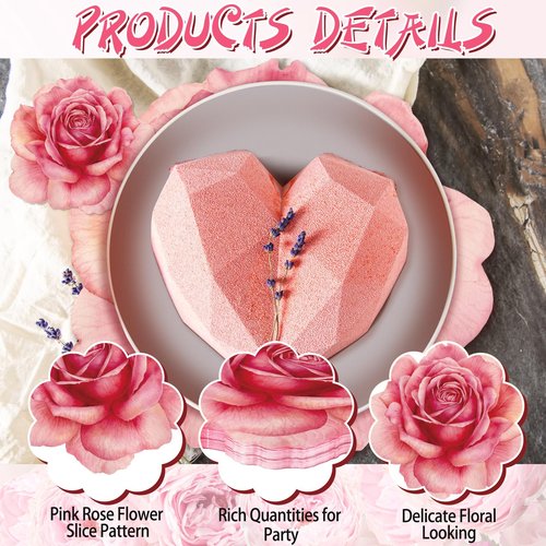 Geosar 200 Pcs Pink Floral Paper Placemats and Coasters Spring Summer Flower Chargers Table Mat Disposable Rose Flower Placemat with Coasters for Tea Party Wedding Bridal Baby Shower Birthday 13''