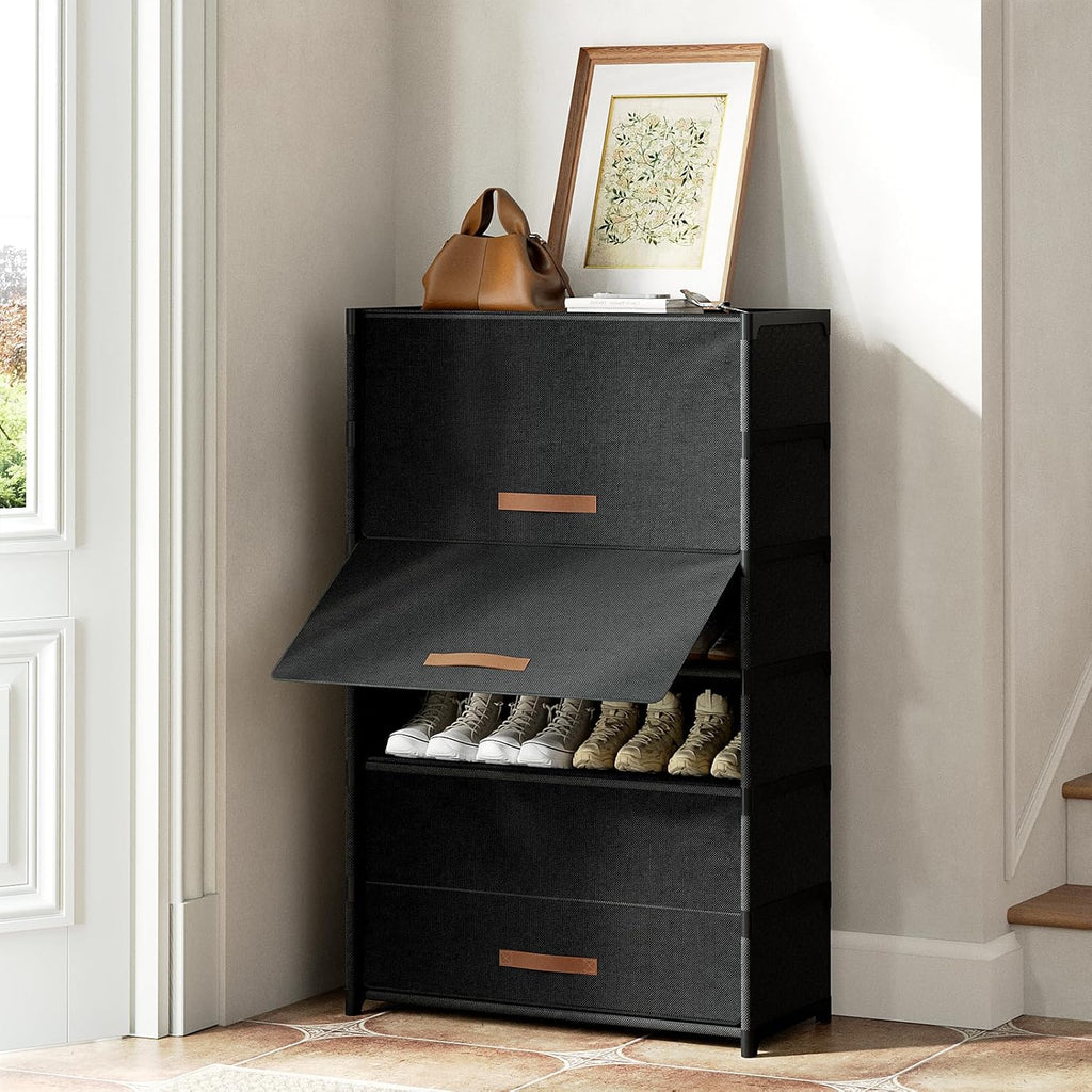 Regine Switzerland 7-Tier Shoe Rack - Stylish Storage Cabinet for 28 Pairs | Black Organizer for Closet & Entryway