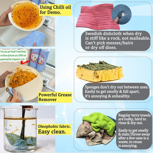 Reusable Paper Towels Washable, 60 Cts Disposable Kitchen Cloths for Cleaning Counters, Multi-Purpose, Pink Roll