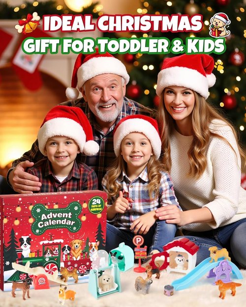 Dog Advent Calendar 2025 | 24-Day Countdown with 12 Dog Figurines & Playground Accessories for Kids