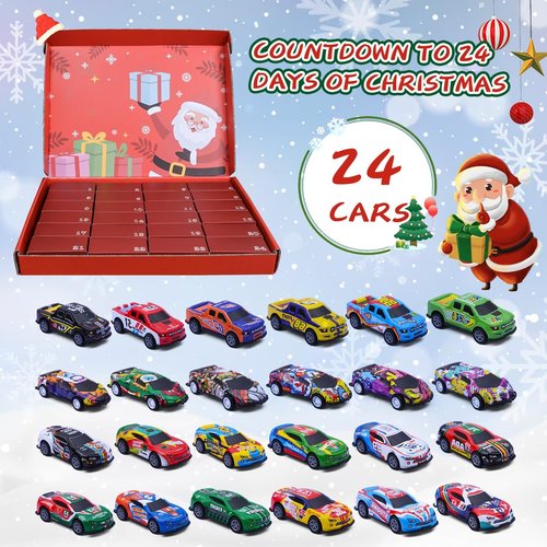 Bupelo Christmas Advent Calendar 2025, Christmas Advent Calendar with Pull-Back Racing Car Toys, 24 Days Christmas Countdown Calendar Gifts for Kids, Christmas Party Favor, Classroom Prizes Xmas Gift